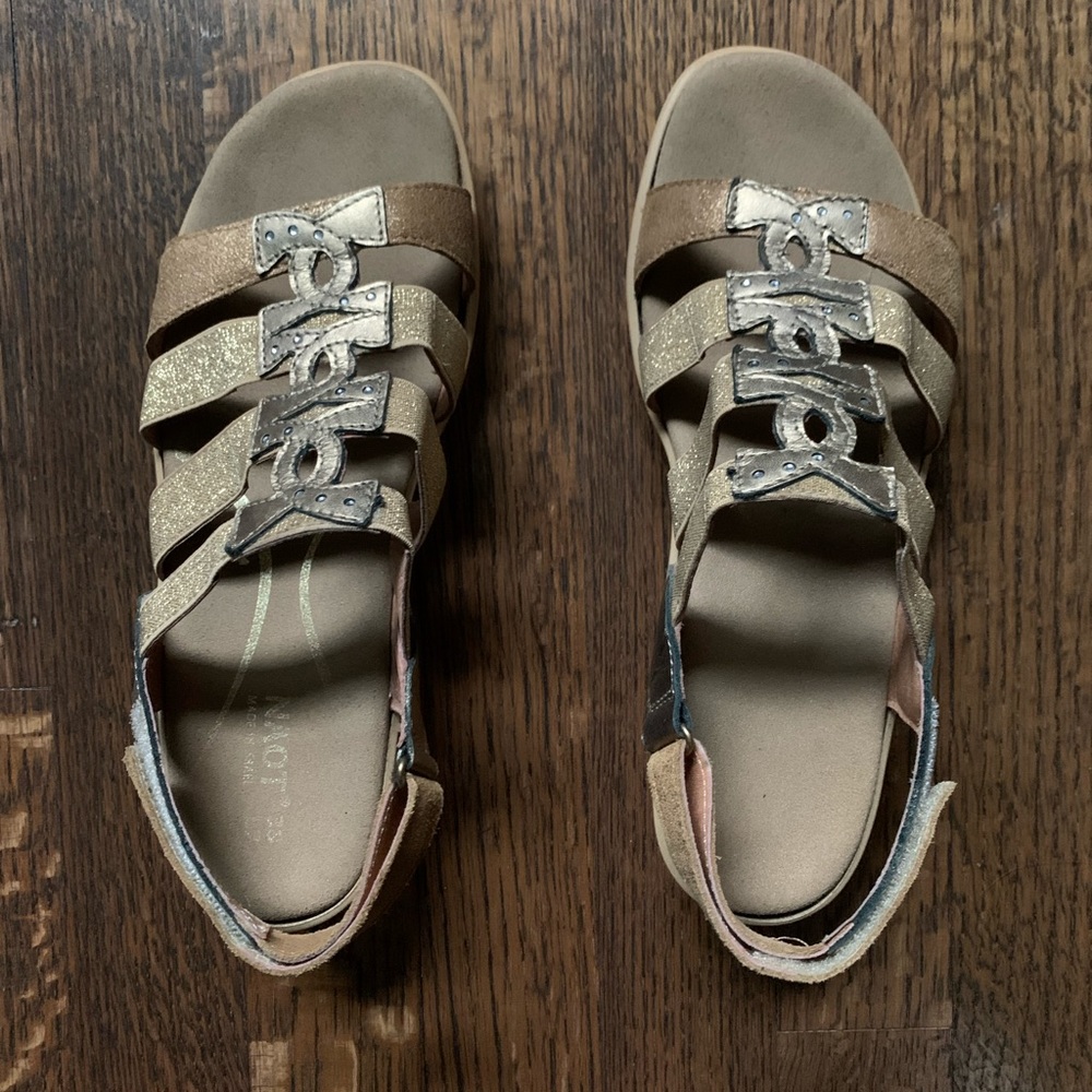Naot gold sandals size European 38, adjustable, wedge.